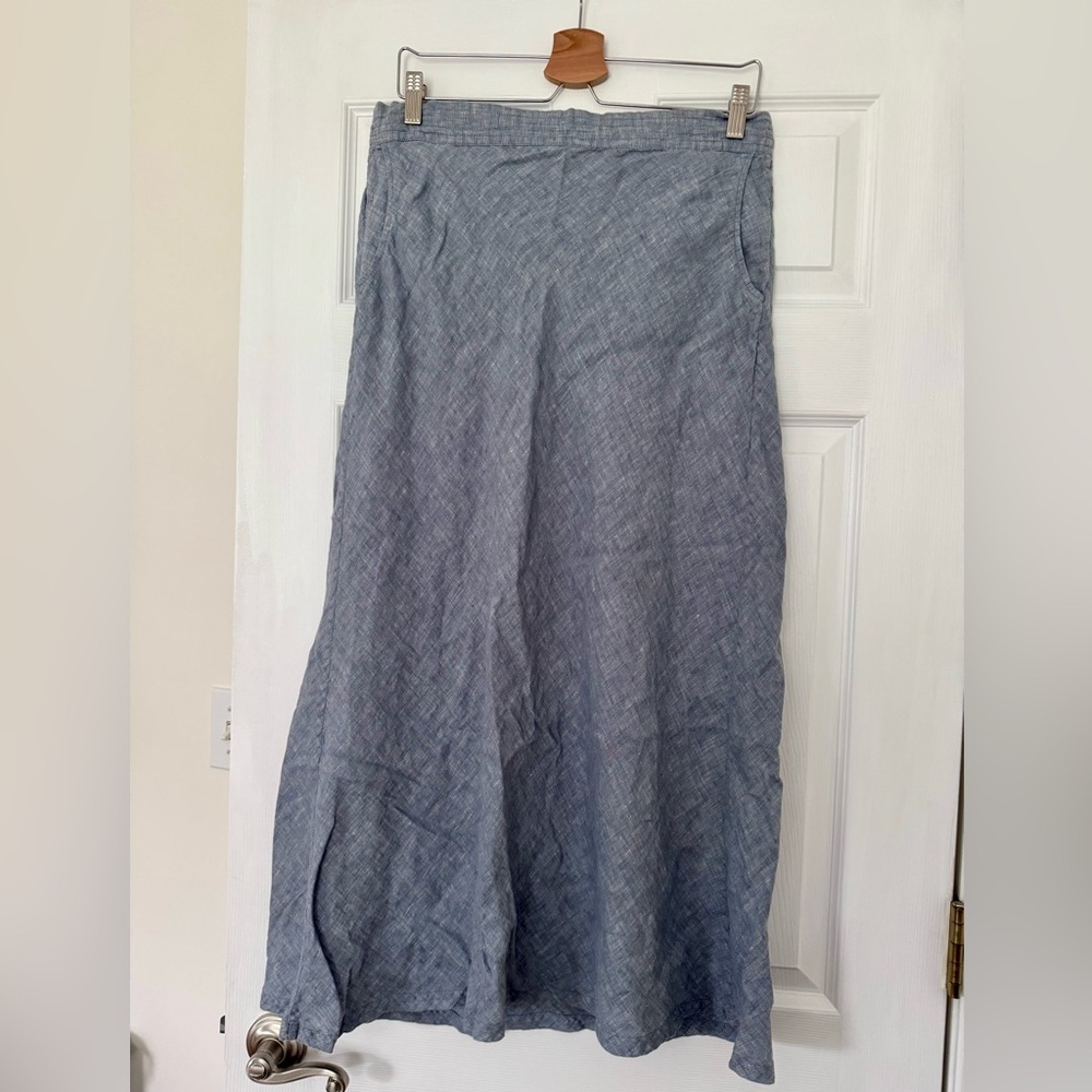 Eddie Bauer Light Blue A-Line 100% Linen Skirt with Pockets Size Large